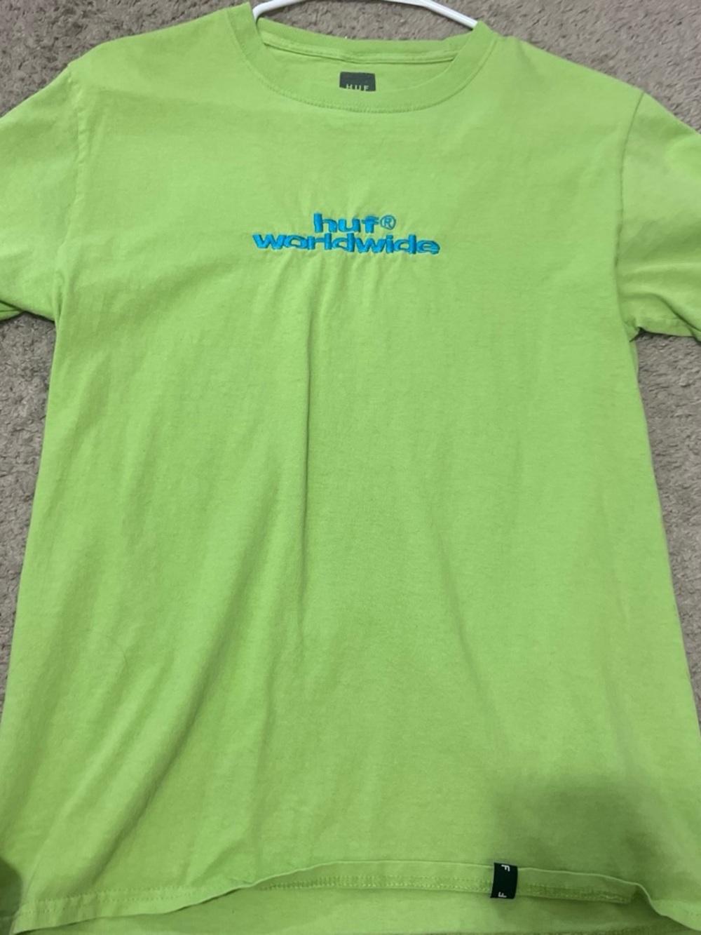 HUF Neon Lime Tee with Blue Embroidered Logo